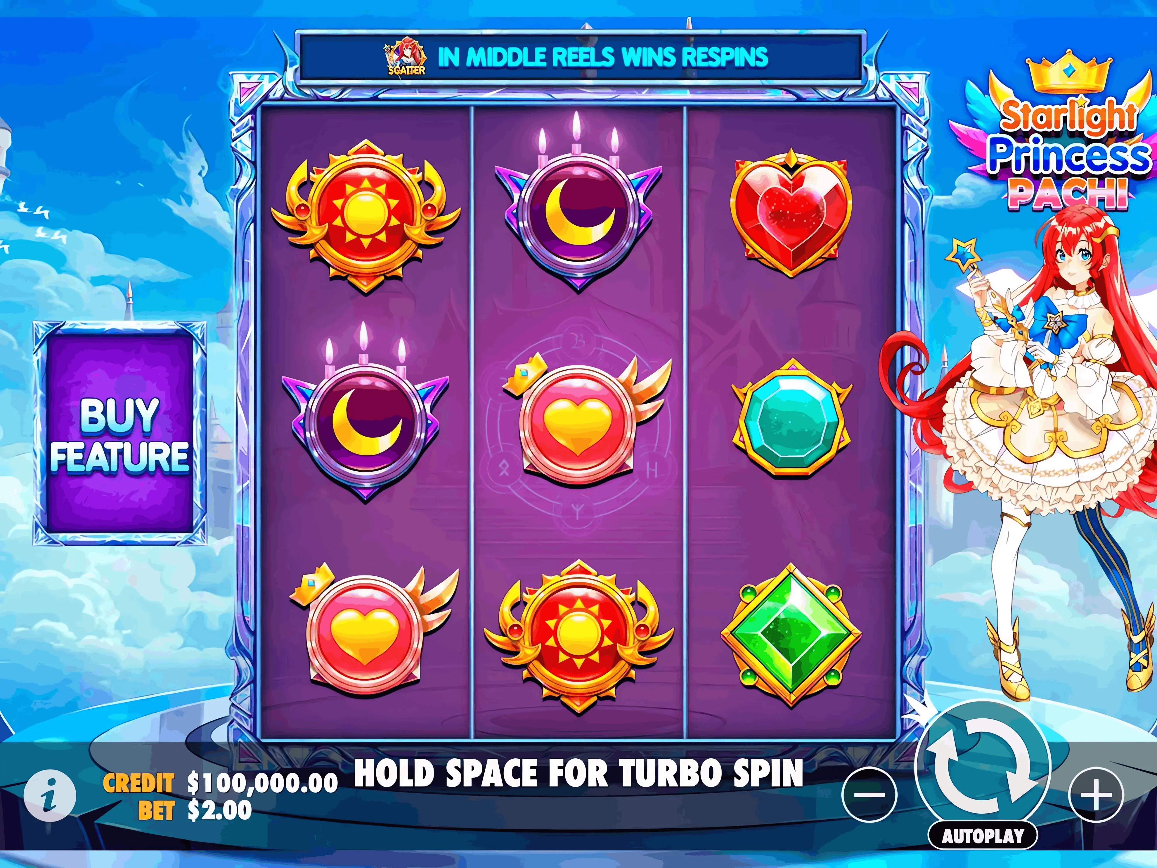 Captura de pantalla de la interfaz de juego de Starlight Princess Pachi